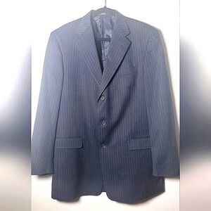 Hart Schaffner Marx Men's Navy Blue Wool Blazer with Subtle Pinstripes Size 42L